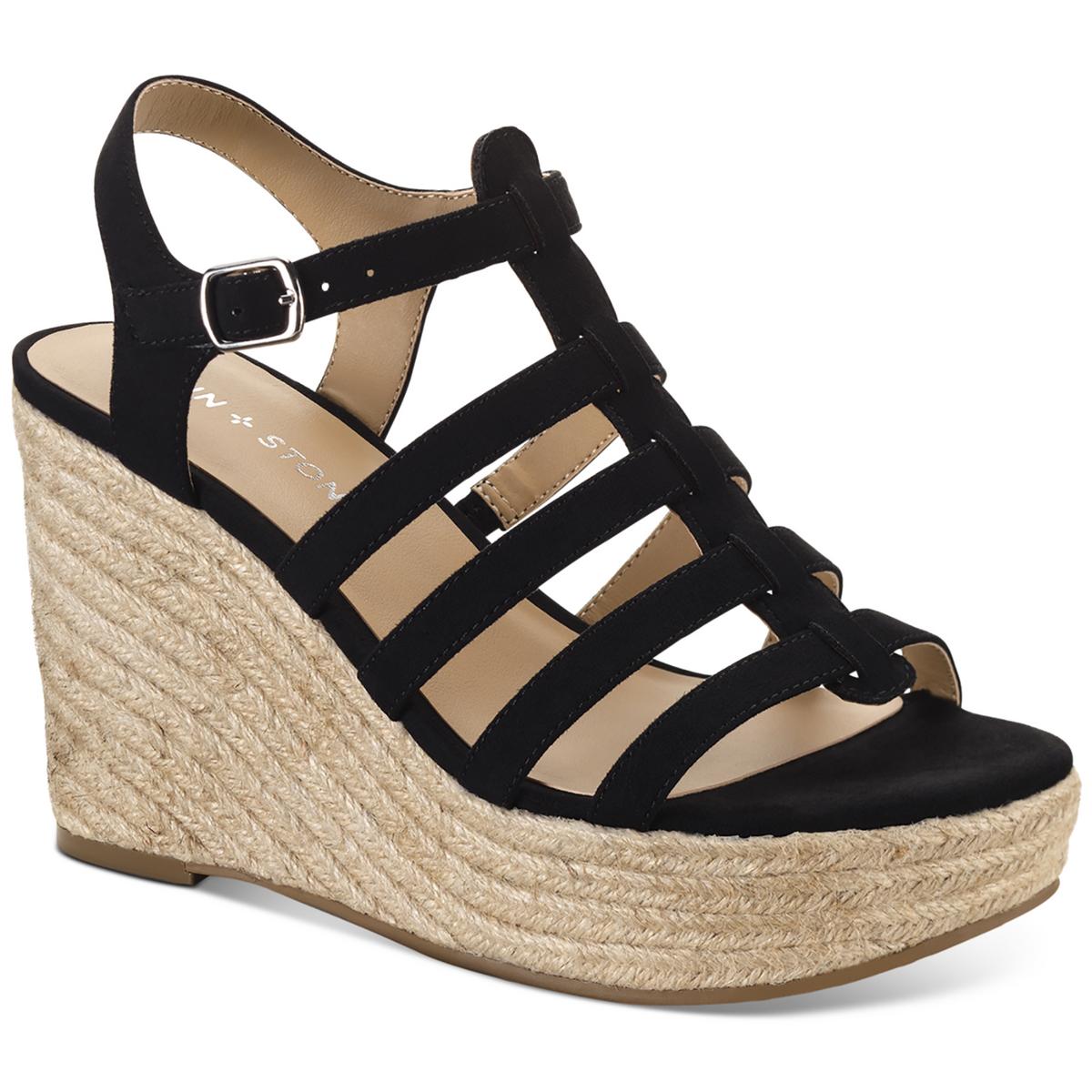 Sun + Stone Womens Wesleyy Faux Suede Caged Wedge Sandals