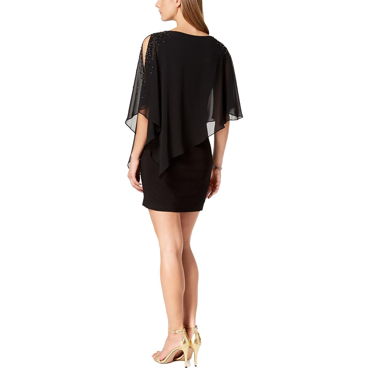 Xscape Womens Chiffon Embellished Capelet Dress 7400