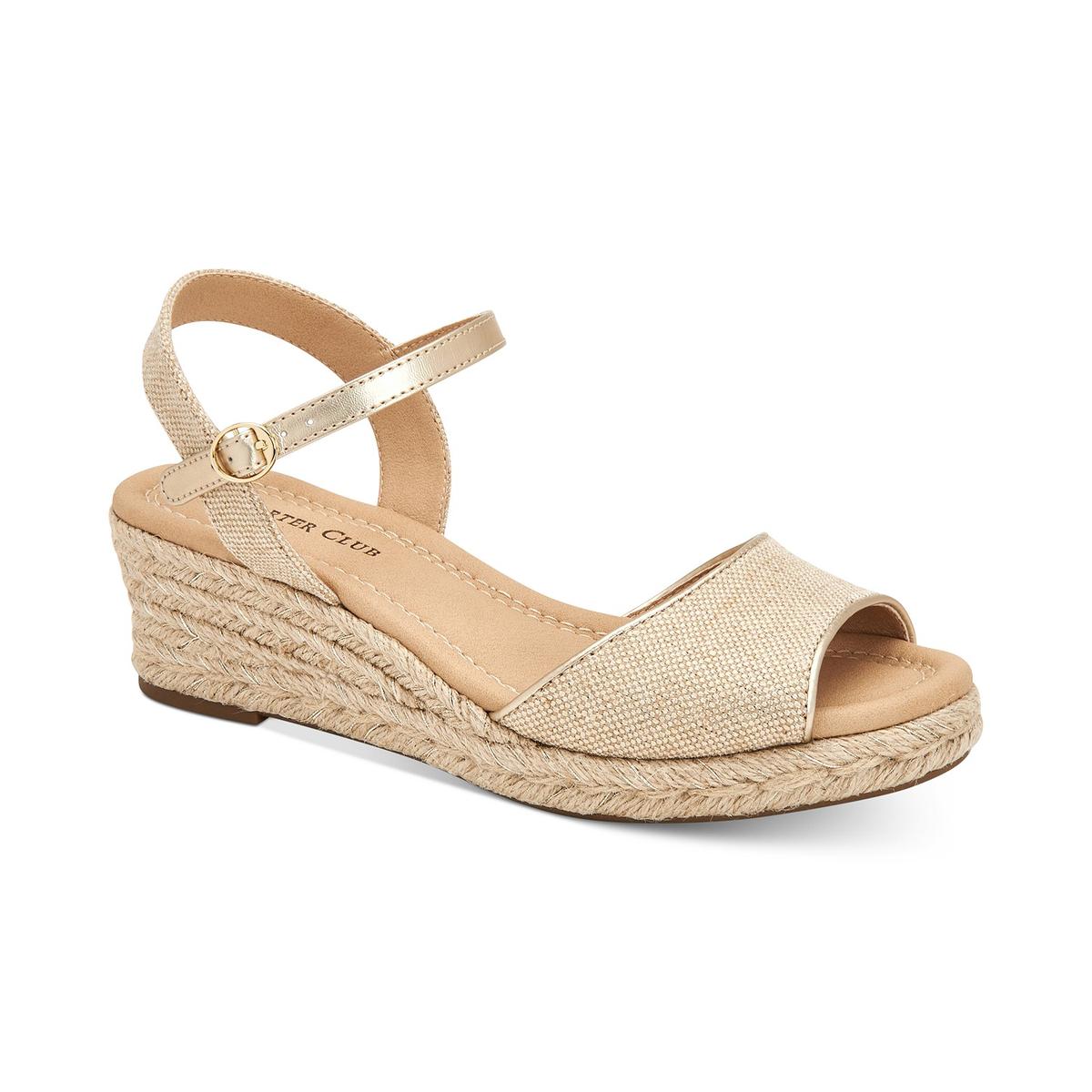 Charter Club Womens Luchia Canvas Buckle Wedge Sandals