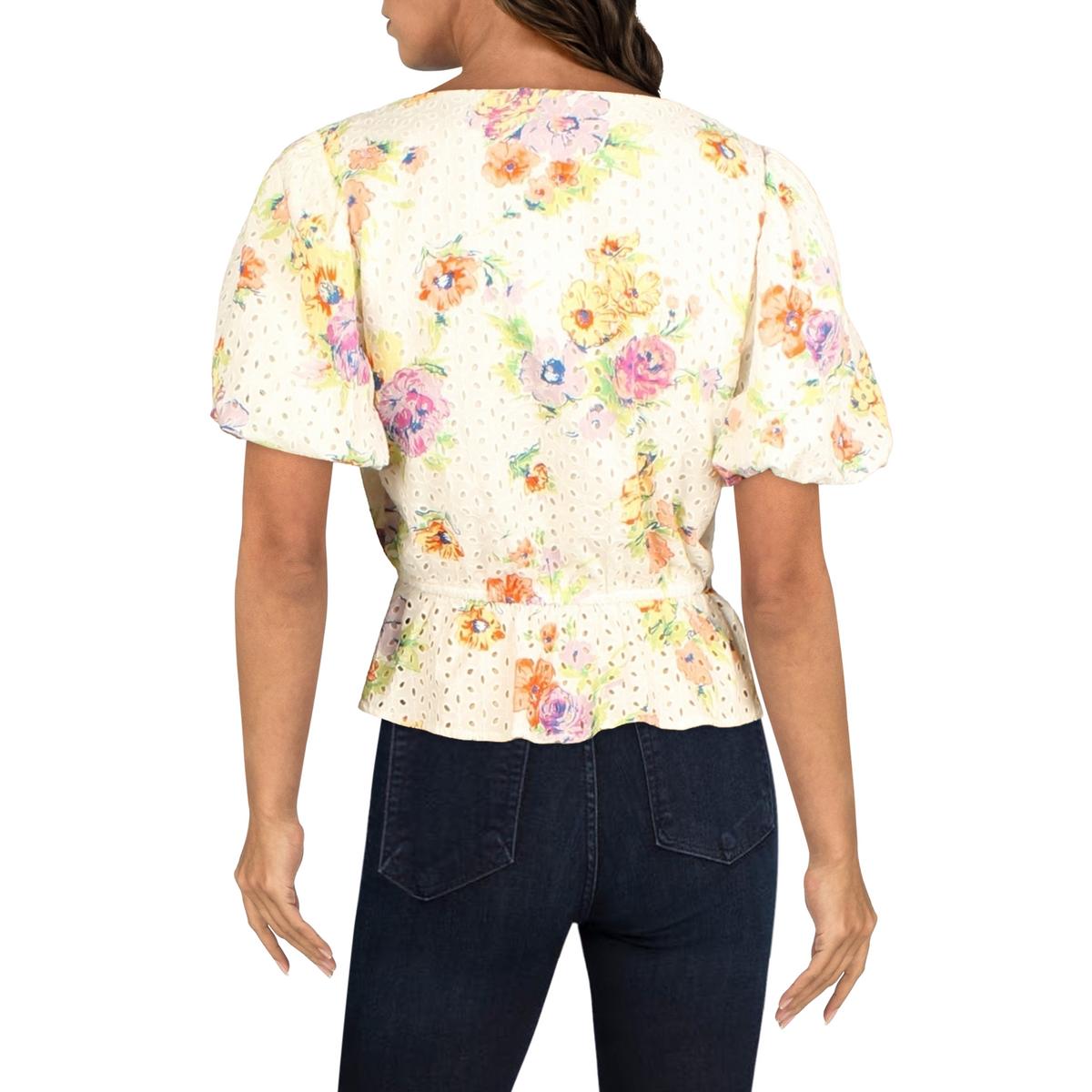 WAYF Womens Eyelet Floral Peplum Top