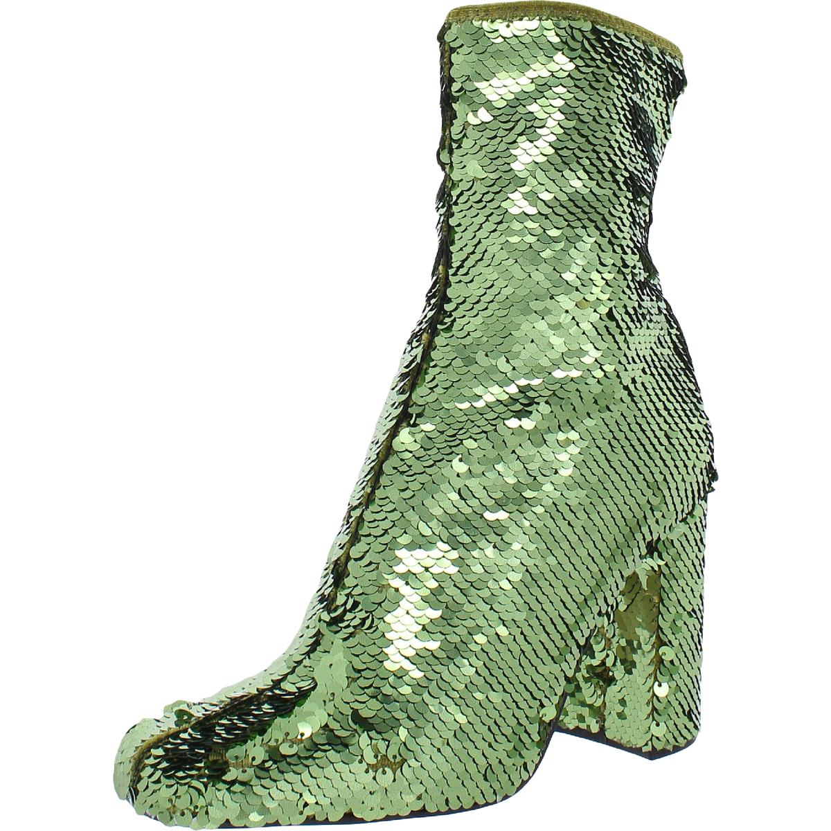 Steve Madden Womens Lynden Sequined Square Toe Mid-Calf Boots