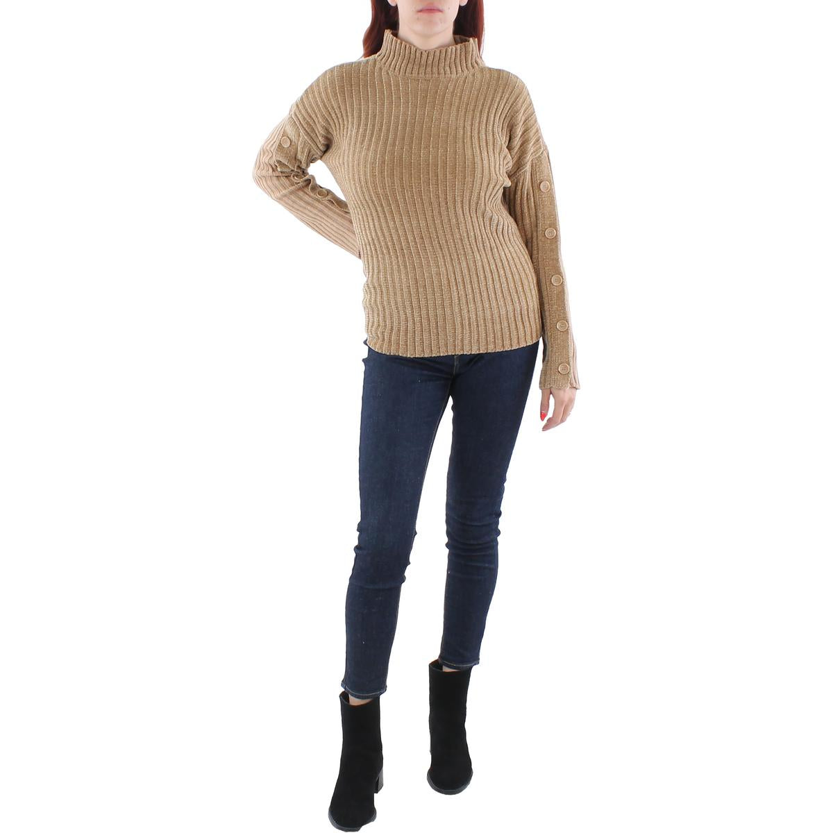 BCBGMAXAZRIA Womens Knit Ribbed Mock Turtleneck Sweater