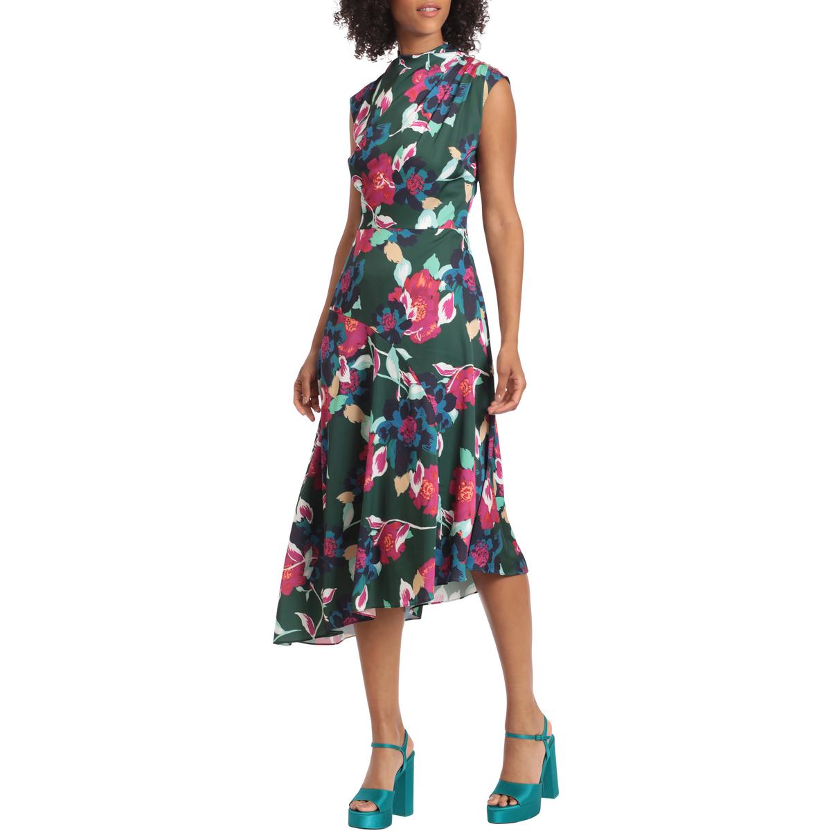 Maggy London Womens Floral Asymmetric Midi Dress product