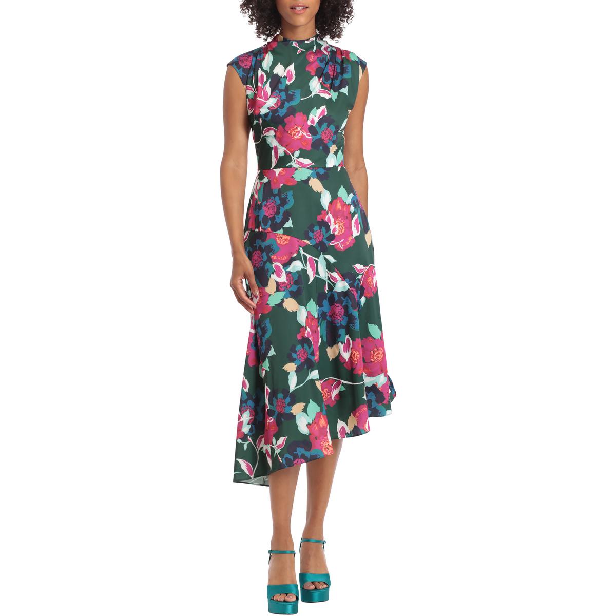 Maggy London Womens Floral Asymmetric Midi Dress product