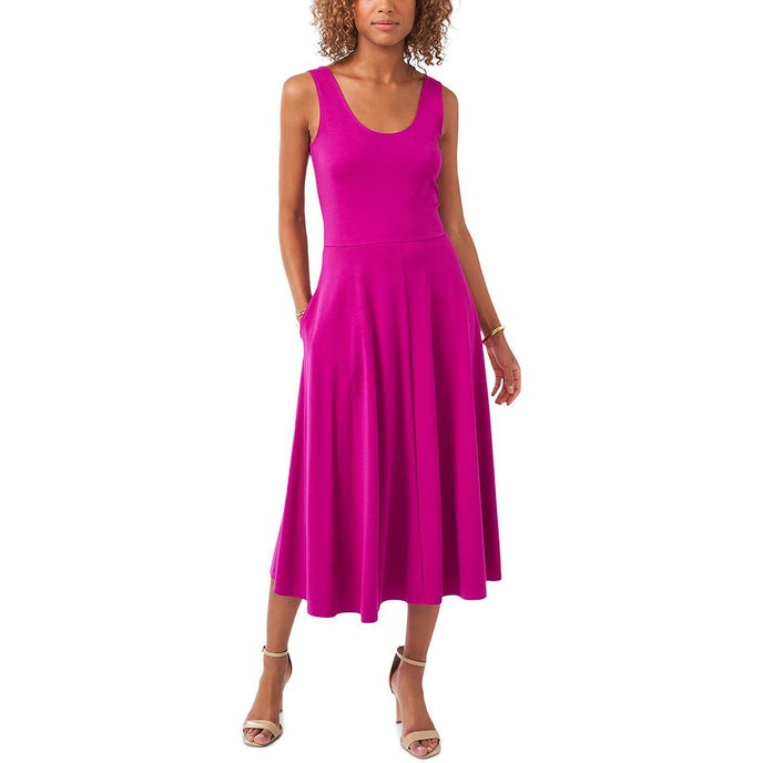 Chaus V-Neck Tie Waist Midi Dress Aqua/ Pink/ Multi