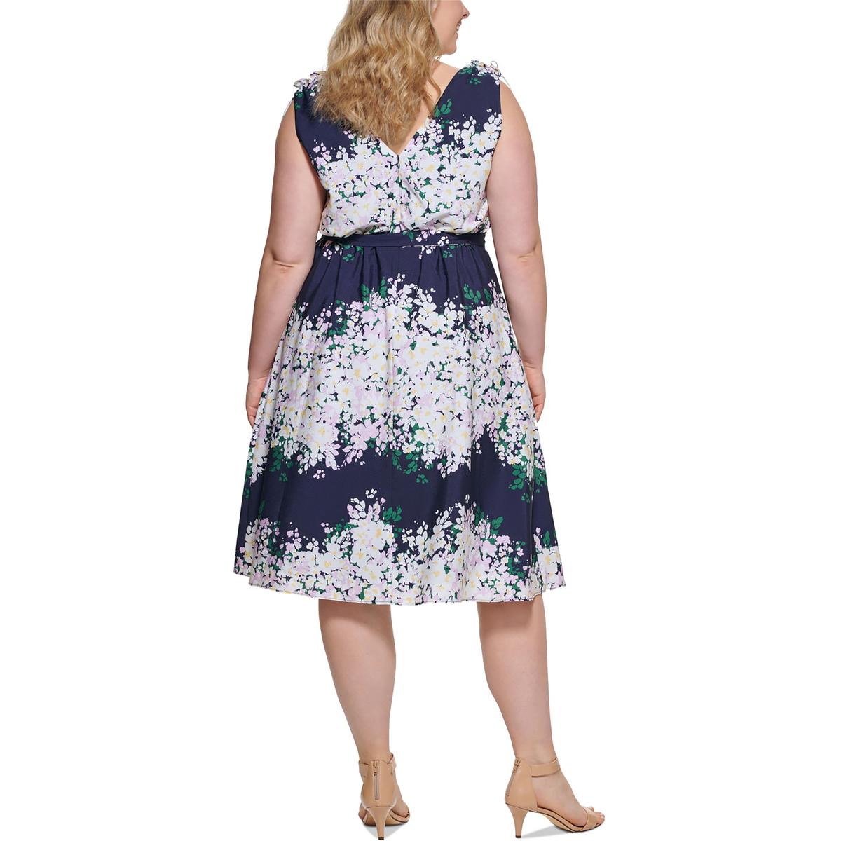 Vince Camuto Womens Plus Floral Print Midi Fit & Flare Dress product