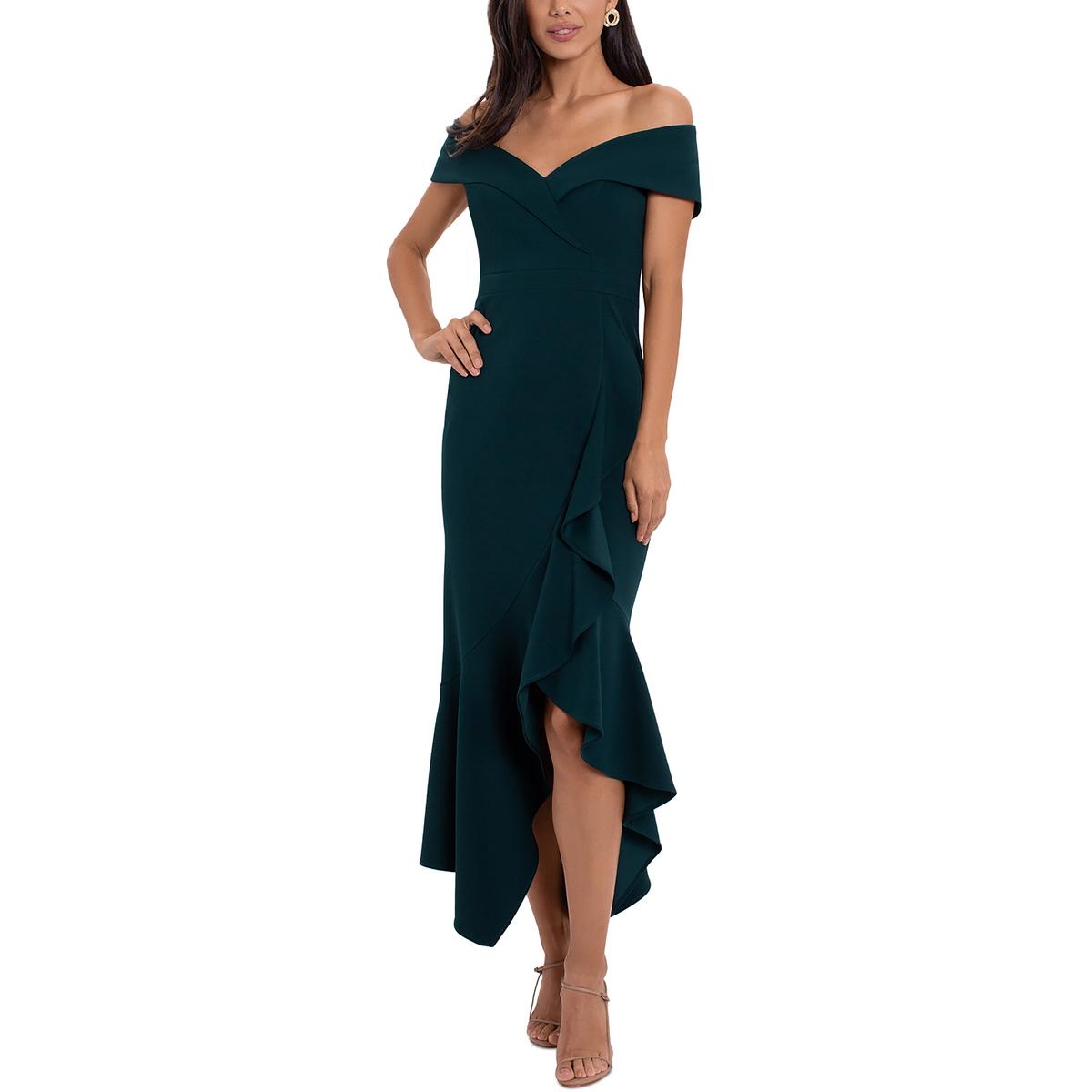 Xscape Womens Crepe Off-The-Shoulder Evening Dress Gown Petites