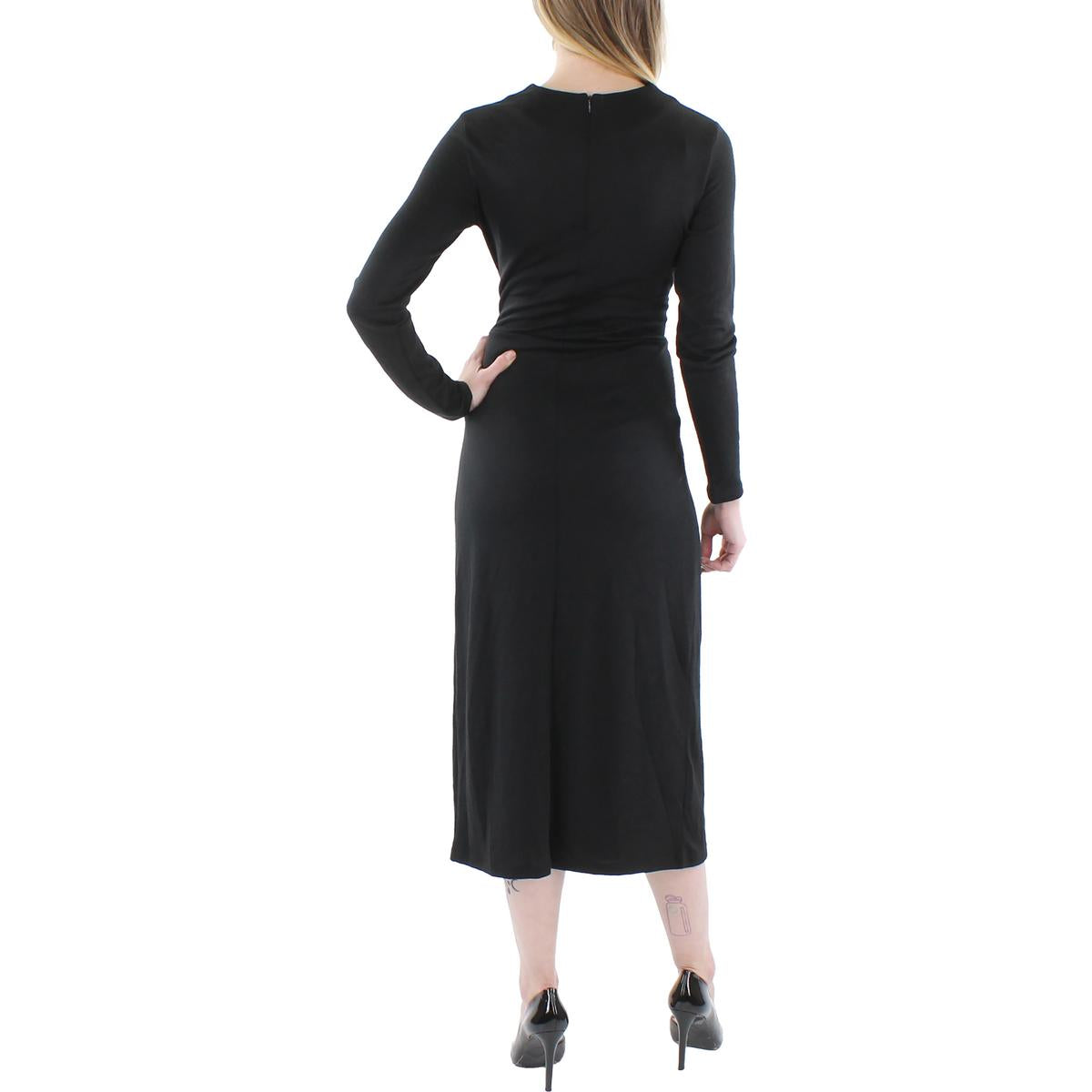 Vince Womens Knot-Front Crewneck Midi Dress