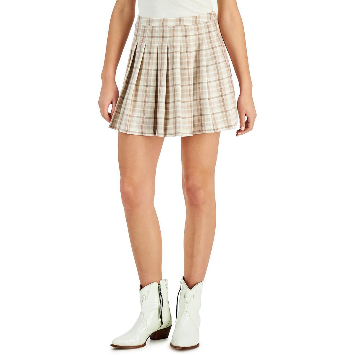 Self E Womens Juniors Plaid Mini Pleated Skirt