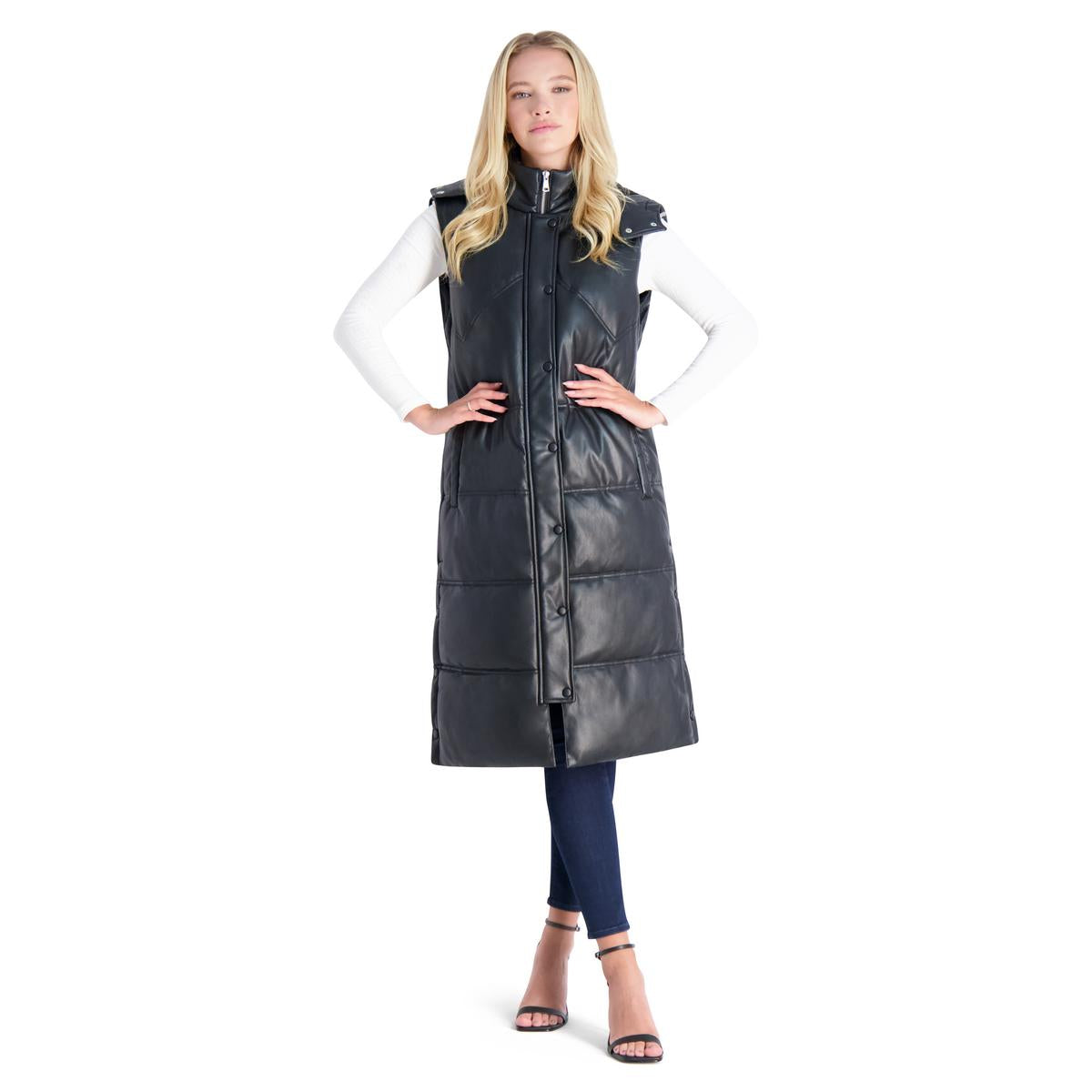 Avec Les Filles Faux Leather Maxi Puffer Vest for Women