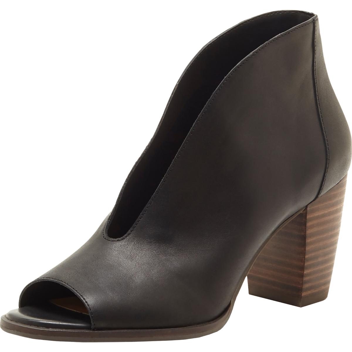 Lucky Brand Joal Leather Open Toe Stacked Heel Bootie