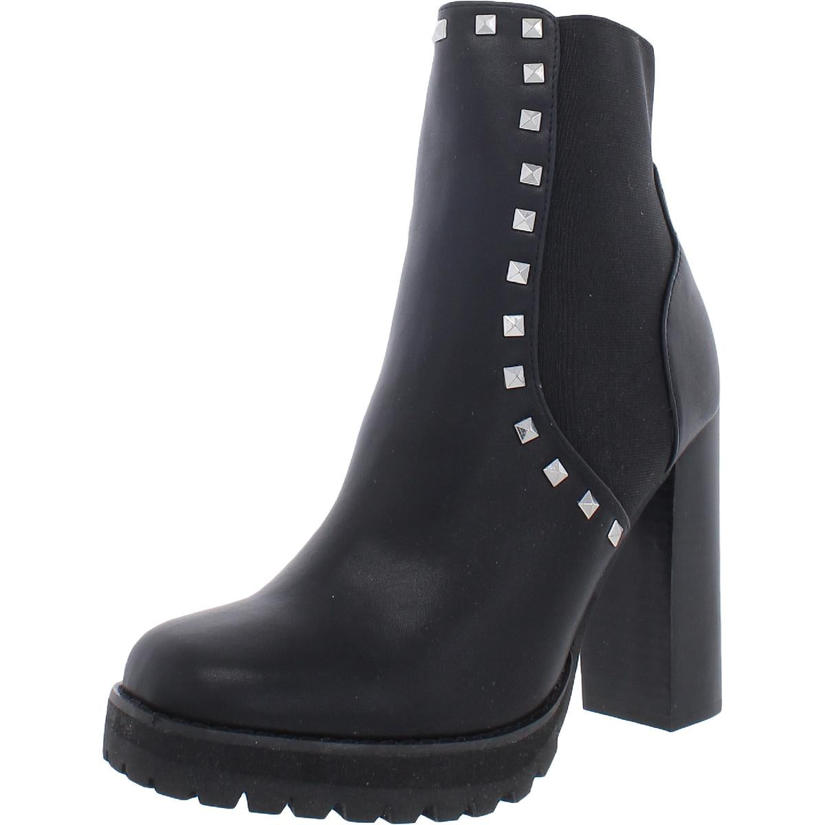 Steve Madden Womens Brisa Faux Leather Studded Ankle Boots
