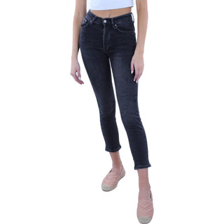 Just Black Women's Black Wash Cropped Raw Hem High Rise Skinny Jeans