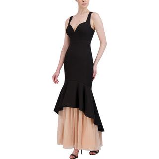 BCBGMAXAZRIA Womens Mixed Media Long Evening Dress