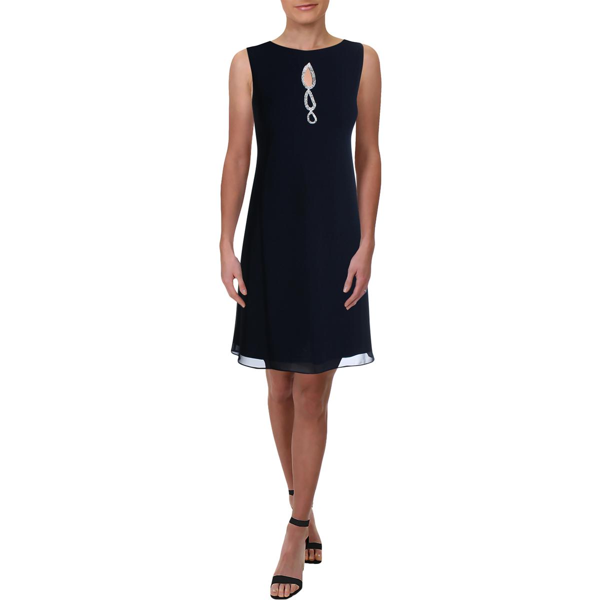 SLNY Womens Chiffon Embellished Cocktail Dress