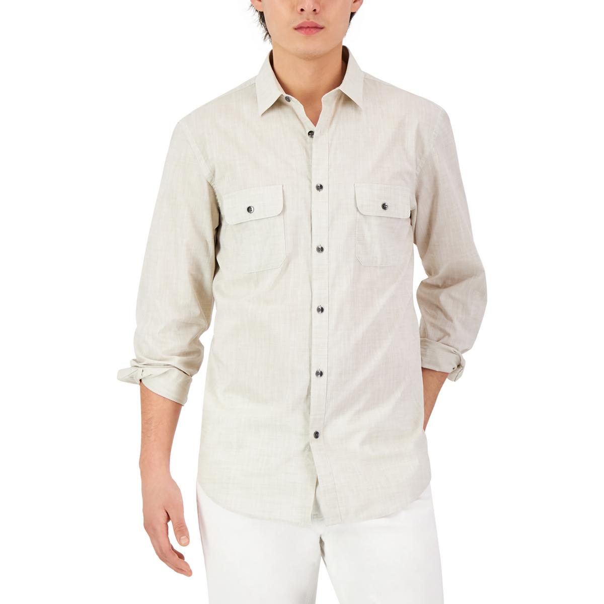 Alfani Mens Cotton Regular Fit Button-Down Shirt