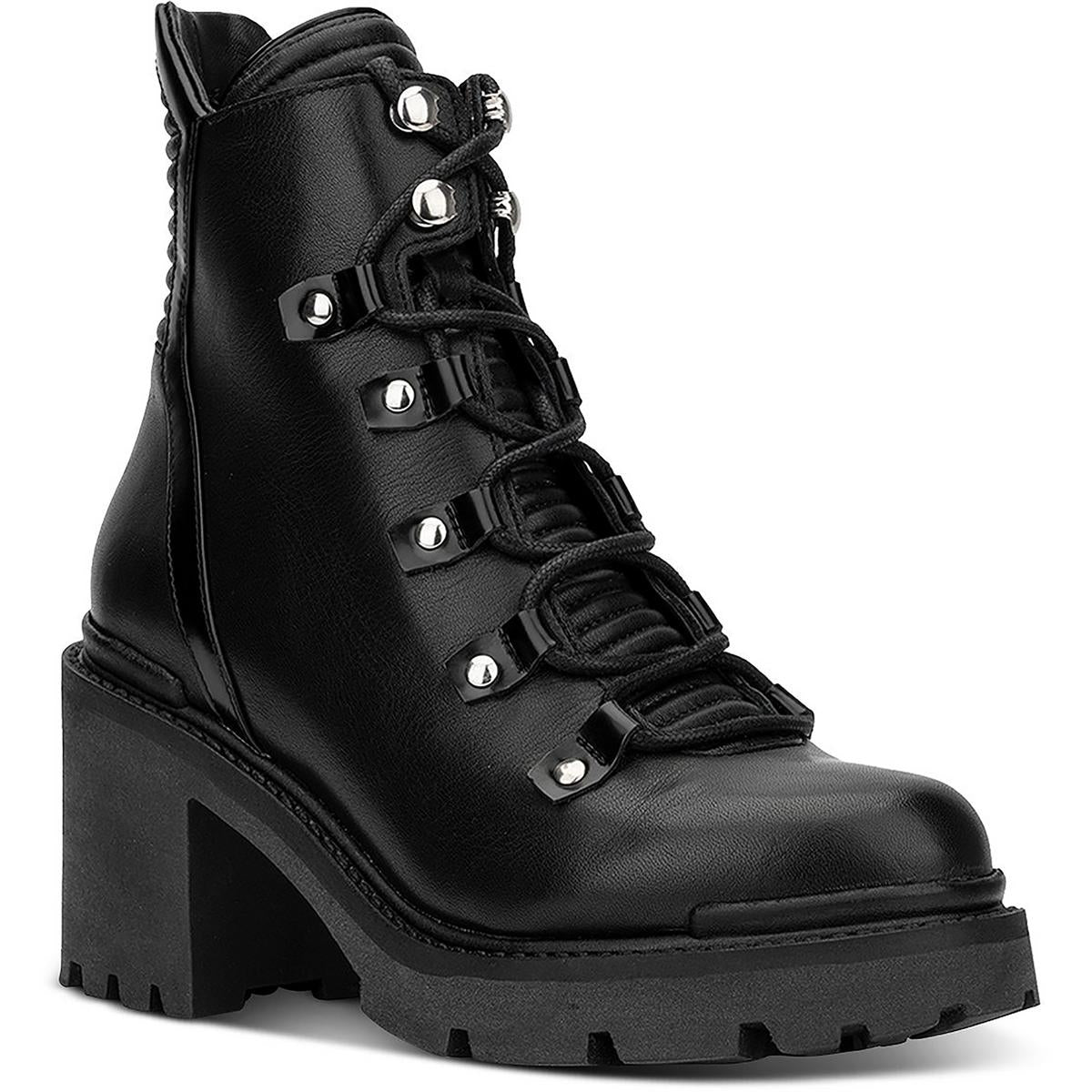 Aquatalia Womens Valia Leather Ankle Combat Lace up Boots