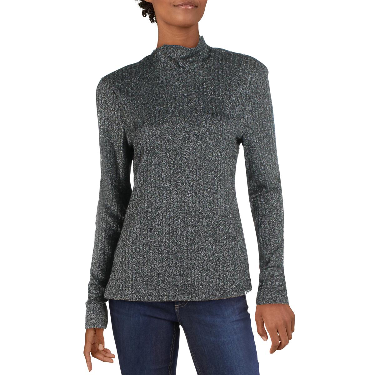 BCBGMAXAZRIA Womens Knit Metallic Turtleneck Sweater