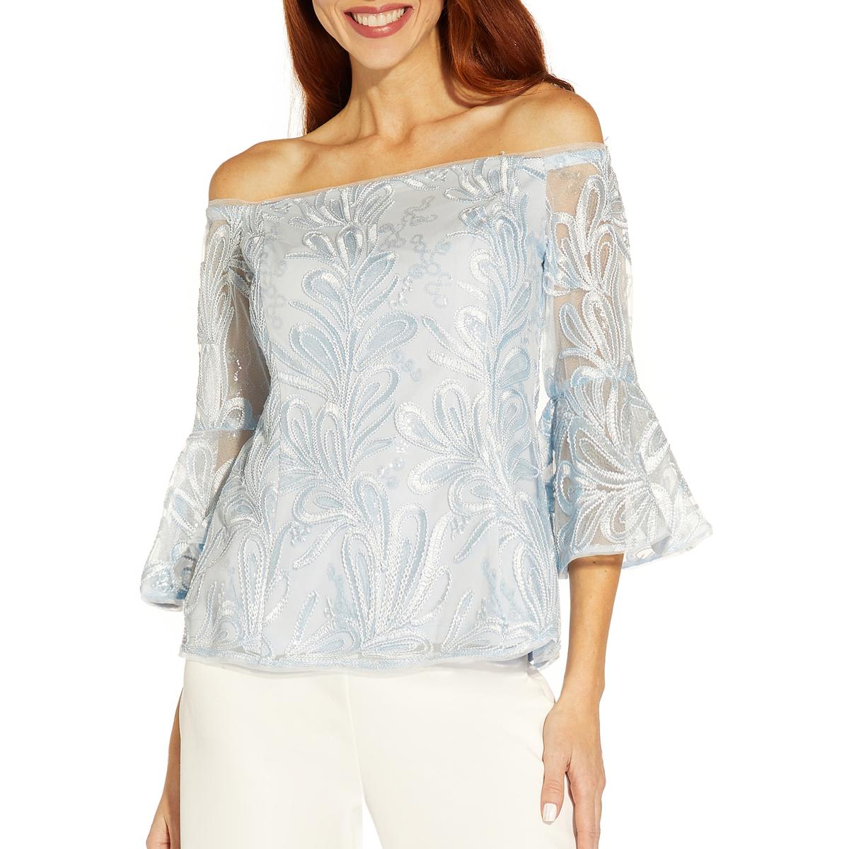 Adrianna Papell Womens Off The Shoulder Soutache Blouse