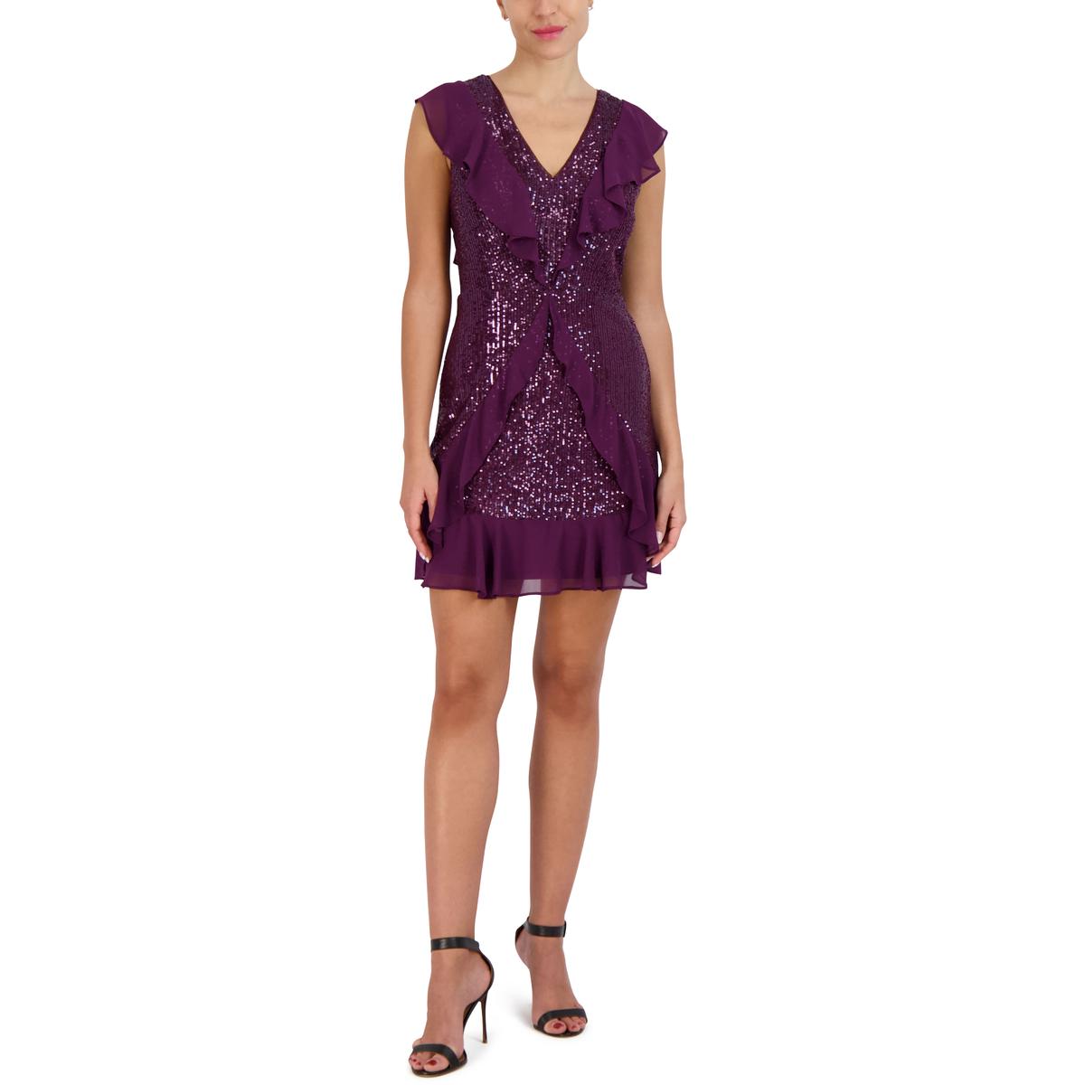 BCBGMAXAZRIA Womens Sequined Short Cocktail and Party Dress