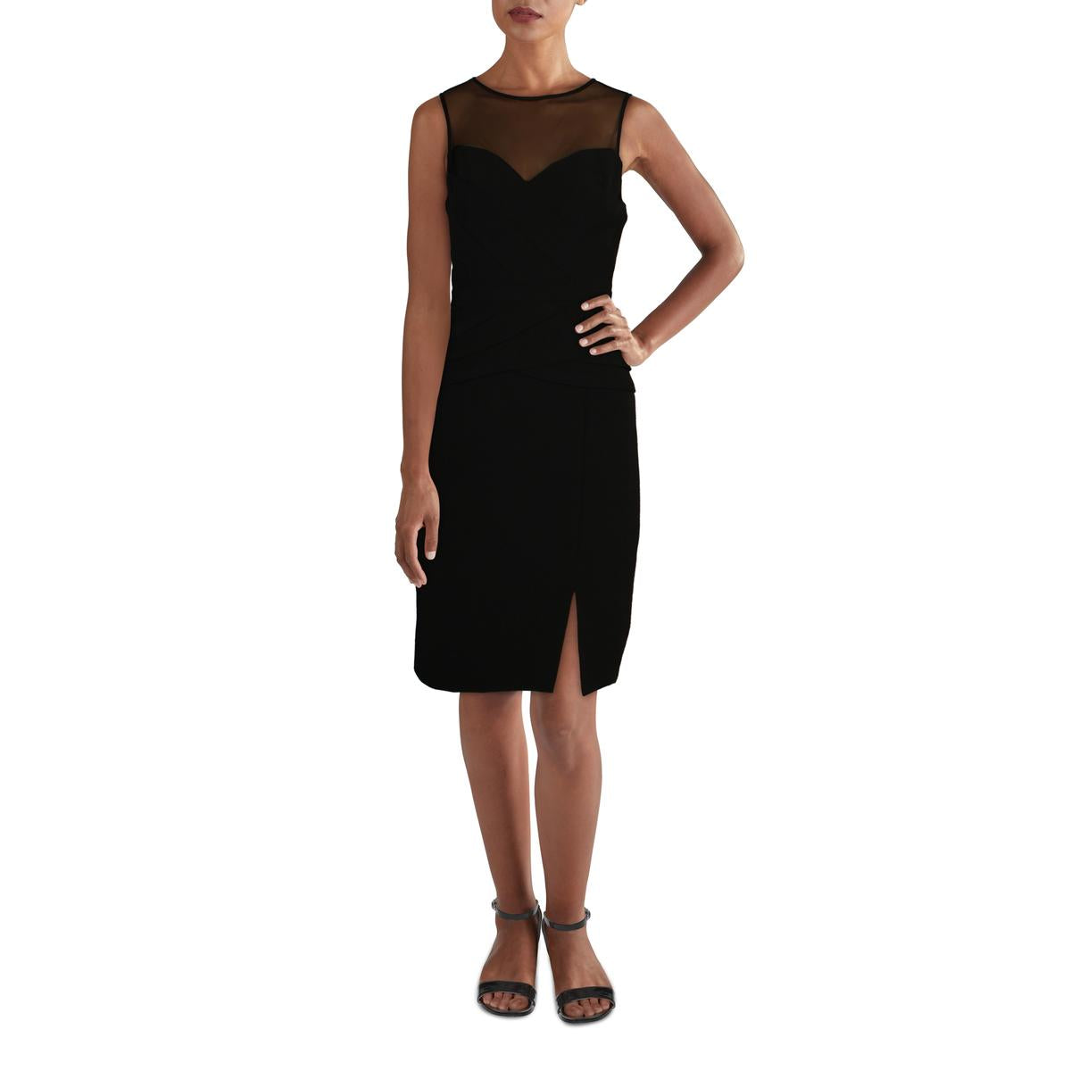 Aidan Mattox Women s Pleated Mesh Inset Sleeveless Cocktail Dress